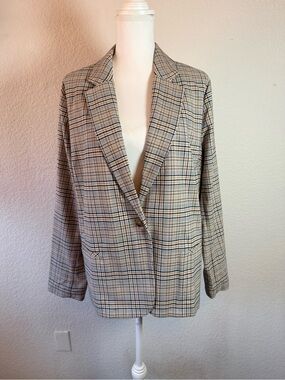 J. Jill Mendocino Plaid Blazer Jacket One Button Closure Brown‎ Large L